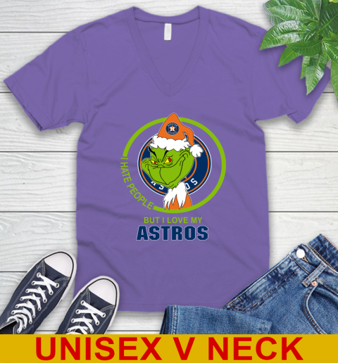 Houston Astros MLB Christmas Grinch I Hate People But I Love My Favorite Baseball Team V-Neck T-Shirt 9