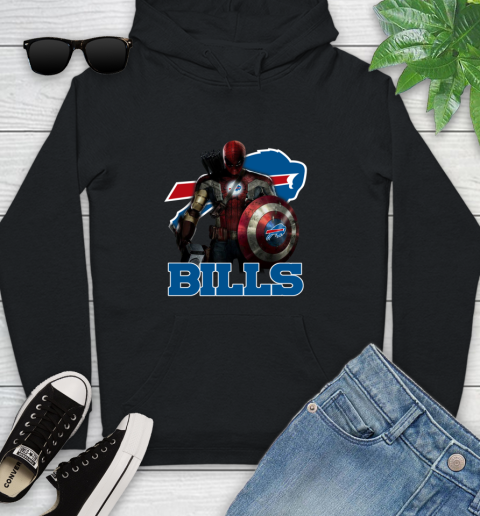 NFL Captain America Thor Spider Man Hawkeye Avengers Endgame Football Buffalo Bills Youth Hoodie 2