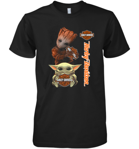 Baby Groot And Baby Yoda Hug Harley Davidson Premium Men's T-Shirt
