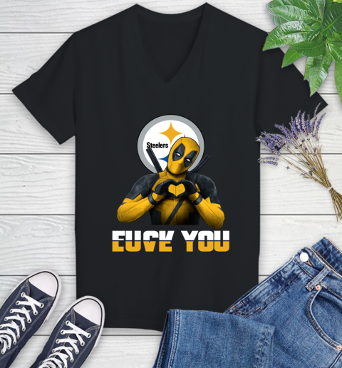 NHL Pittsburgh Steelers Deadpool Love You Fuck You Football Sports Women's V-Neck T-Shirt