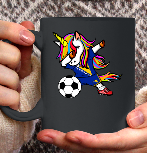 Dabbing Unicorn Bosnia and Herzegovina Football Flag Soccer Ceramic Mug 11oz