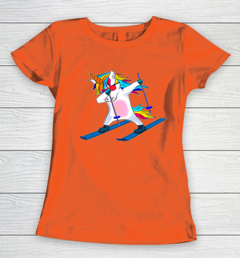 Skiing Unicorn Dabbing Funny Gift Women's T-Shirt 4