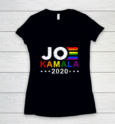 Joe Biden Kamala Harris 2020 Rainbow Gay Pride LGBT Election Women's V-Neck T-Shirt