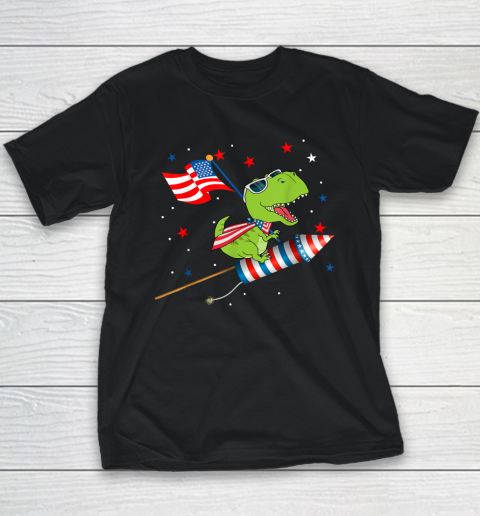 4th Of July Kids Shirt Dinosaur Riding Fireworks Funny Youth T-Shirt