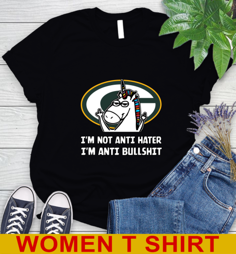 Green Bay Packers NFL Football Unicorn I'm Not Anti Hater I'm Anti Bullshit Women's T-Shirt 2