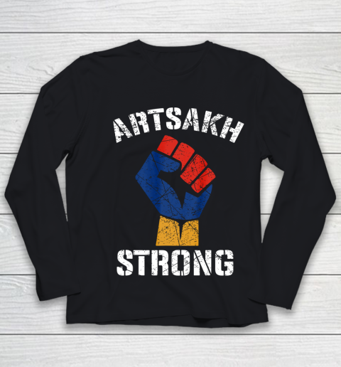 Distressed Artsakh Strong Artsakh is Armenia Armenian Flag Youth Long Sleeve