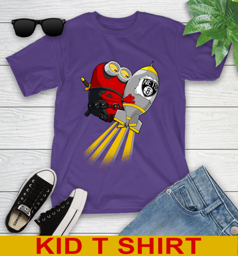NBA Basketball Brooklyn Nets Deadpool Minion Marvel Shirt Youth T-Shirt 3