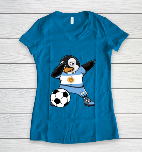 Dabbing Penguin Argentina Soccer Fans Jersey Football Lovers Women's V-Neck T-Shirt 4