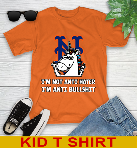 New York Mets MLB Baseball Unicorn I'm Not Anti Hater I'm Anti Bullshit Youth T-Shirt 7