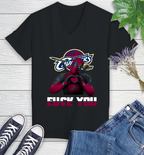 NBA Cleveland Cavaliers Deadpool Love You Fuck You Basketball Sports Women's V-Neck T-Shirt