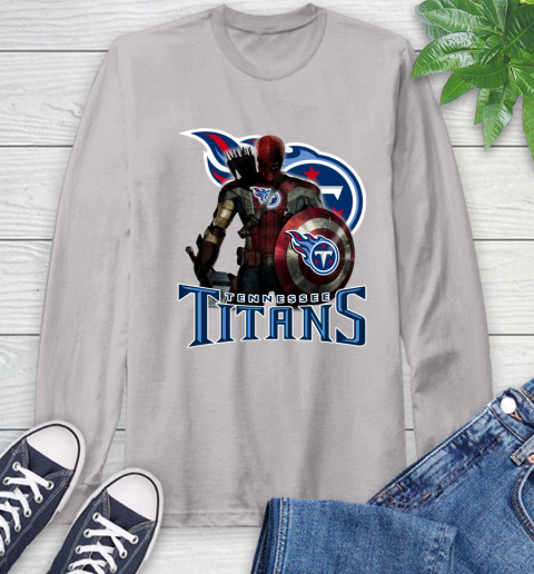NFL Captain America Thor Spider Man Hawkeye Avengers Endgame Football Tennessee Titans Long Sleeve T-Shirt 12