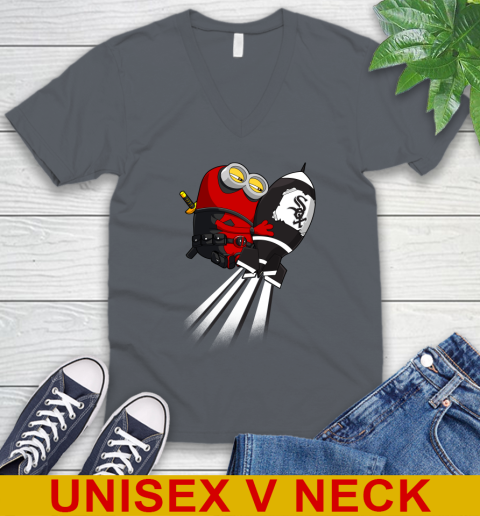 MLB Baseball Chicago White Sox Deadpool Minion Marvel Shirt V-Neck T-Shirt 4