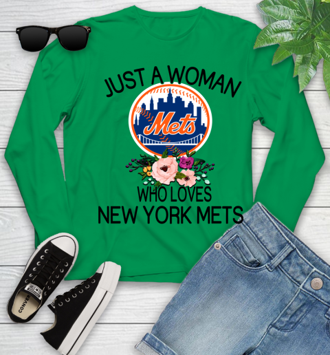 MLB Just A Woman Who Loves New York Mets Baseball Sports Youth Long Sleeve 4