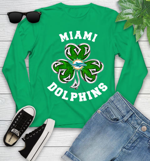 NFL Miami Dolphins Three Leaf Clover St Patrick's Day Football Sports Youth Long Sleeve 7