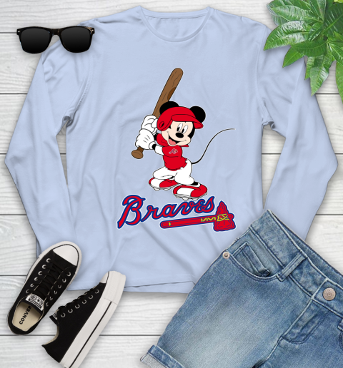 MLB Baseball Atlanta Braves Cheerful Mickey Mouse Shirt Youth Long Sleeve 9