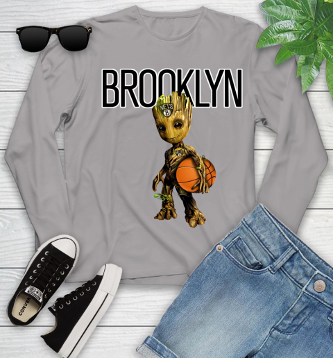 Brooklyn Nets NBA Basketball Groot Marvel Guardians Of The Galaxy Youth Long Sleeve 5