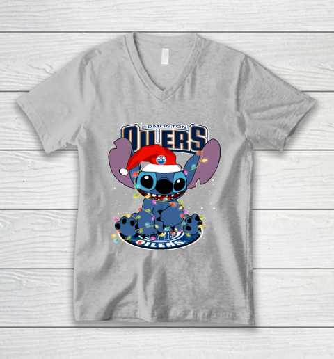 Edmonton Oilers NHL Hockey noel stitch Christmas V-Neck T-Shirt 2
