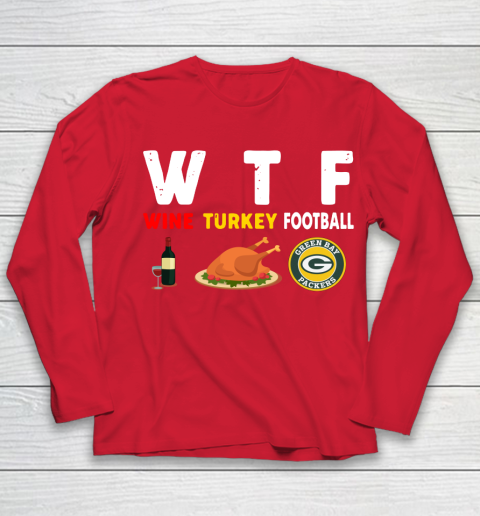 Green Bay Packers Giving Day WTF Wine Turkey Football NFL Youth Long Sleeve 8