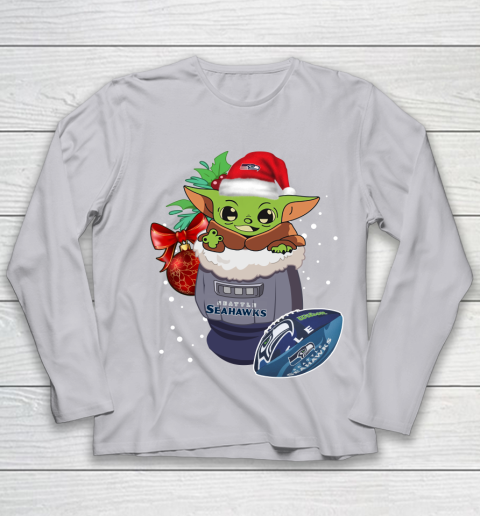 Seattle Seahawks Christmas Baby Yoda Star Wars Funny Happy NFL Youth Long Sleeve 5