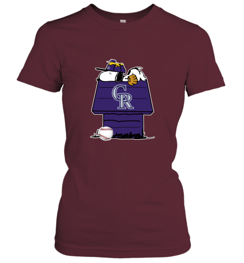 Colorado Rockies Snoopy And Woodstock Resting Together MLB Women's T-Shirt