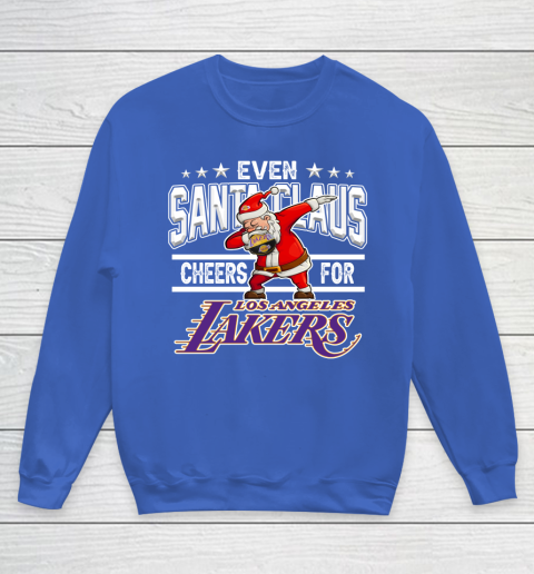 Los Angeles Lakers Even Santa Claus Cheers For Christmas NBA Youth Sweatshirt 6