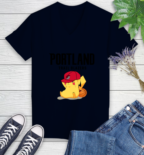 NBA Pikachu Basketball Sports Portland Trail Blazers Women's V-Neck T-Shirt 3