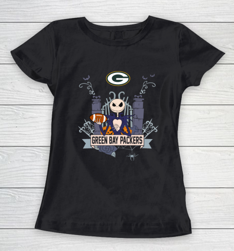 NFL Green Bay Packers Football Jack Skellington Halloween Women's T-Shirt