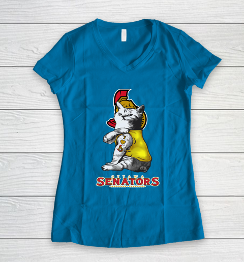 NHL My Cat Loves Ottawa Senators Hockey Women's V-Neck T-Shirt 5