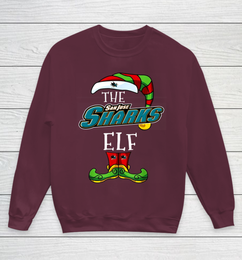 San Jose Sharks Christmas ELF Funny NHL Youth Sweatshirt 4