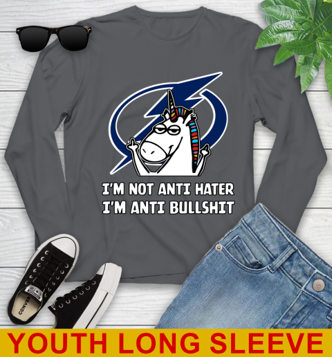 Tampa Bay Lightning NHL Hockey Unicorn I'm Not Anti Hater I'm Anti Bullshit Youth Long Sleeve 9