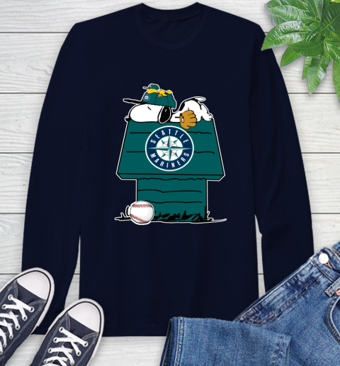 MLB Seattle Mariners Snoopy Woodstock The Peanuts Movie Baseball T Shirt Long Sleeve T-Shirt 4