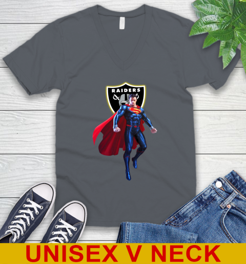 NFL Superman DC Sports Football Oakland Raiders V-Neck T-Shirt 5