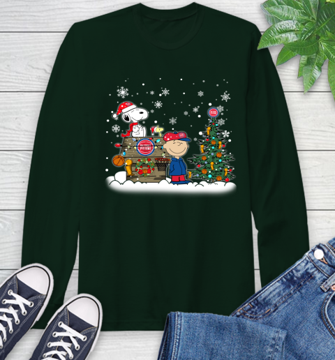 Detroit Pistons NBA Basketball Christmas The Peanuts Movie Snoopy Championship Long Sleeve T-Shirt 7
