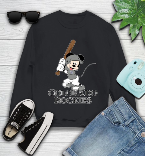 MLB Baseball Colorado Rockies Cheerful Mickey Mouse Shirt Youth Sweatshirt