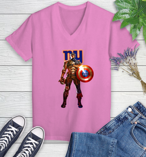 NFL Captain America Marvel Avengers Endgame Football Sports New York Giants Women's V-Neck T-Shirt 14