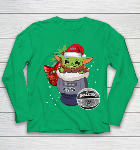 San Antonio Spurs Christmas Baby Yoda Star Wars Funny Happy NBA Youth Long Sleeve 6