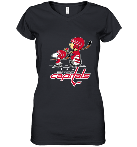 Let's Play Washington Capitals Ice Hockey Snoopy NHL Women's V-Neck T-Shirt