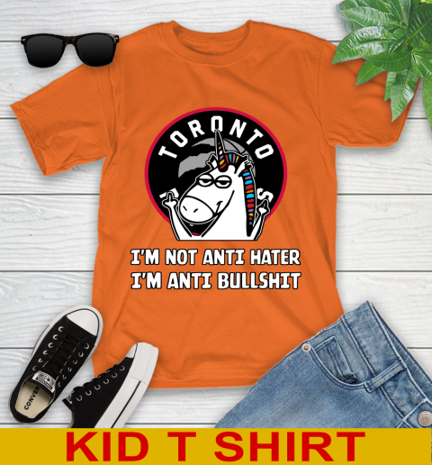 Toronto Raptors NBA Basketball Unicorn I'm Not Anti Hater I'm Anti Bullshit Youth T-Shirt 7