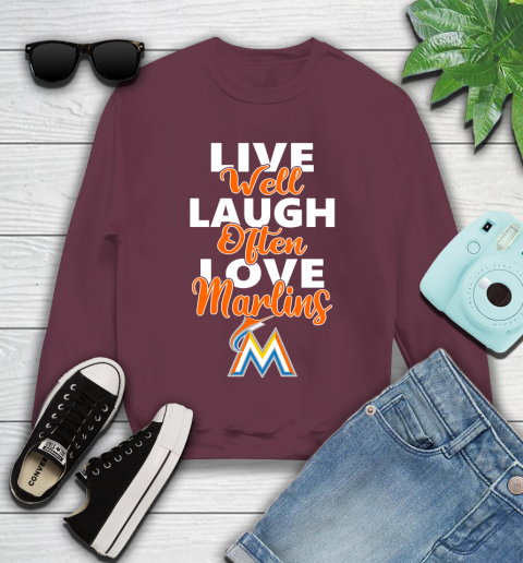 MLB Baseball Miami Marlins Live Well Laugh Often Love Shirt Youth Sweatshirt 3