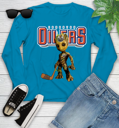 Edmonton Oilers NHL Hockey Groot Marvel Guardians Of The Galaxy Youth Long Sleeve 7