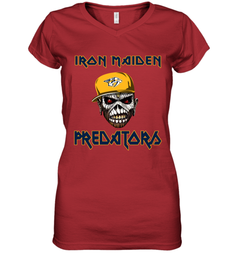 NHL Nashville Predators Iron Maiden Rock Band Music Hockey Sports 7VNBkklpyAq women v neck t shirt 39 95 151514 front red