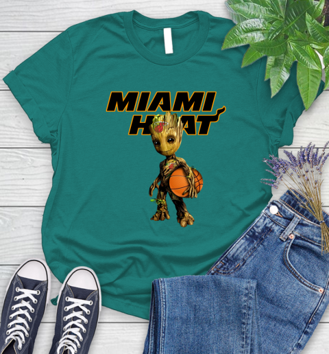Miami Heat NBA Basketball Groot Marvel Guardians Of The Galaxy Women's T-Shirt 12
