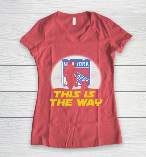 New York Rangers NHL Ice Hockey Star Wars Yoda And Mandalorian This Is The Way Women's V-Neck T-Shirt 4