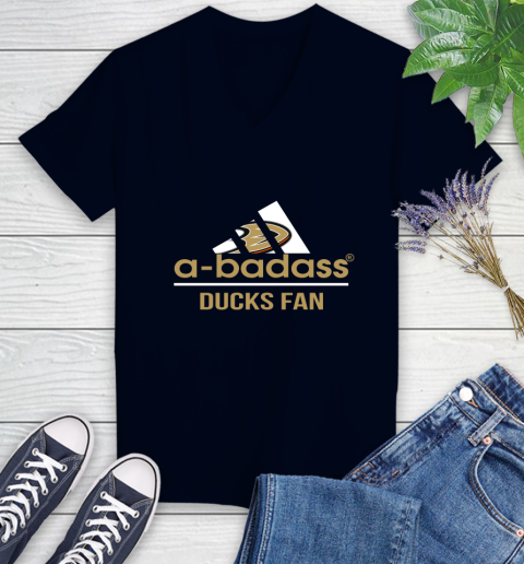 NHL A Badass Anaheim Ducks Fan Adidas Hockey Sports Women's V-Neck T-Shirt 2