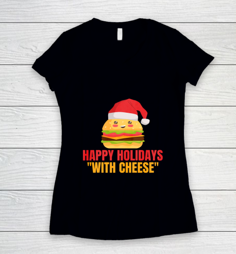 Happy Holidays With Cheese I Burger Santa Women's V-Neck T-Shirt
