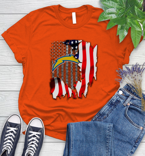 Los Angeles Chargers NFL Football American Flag Women's T-Shirt 3