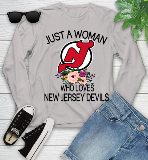 NHL Just A Woman Who Loves New Jersey Devils Hockey Sports Youth Long Sleeve 9