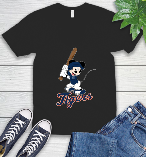 MLB Baseball Detroit Tigers Cheerful Mickey Mouse Shirt V-Neck T-Shirt