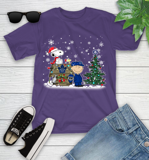 NHL Toronto Maple Leafs Snoopy Charlie Brown Woodstock Christmas Stanley Cup Hockey Youth T-Shirt 3
