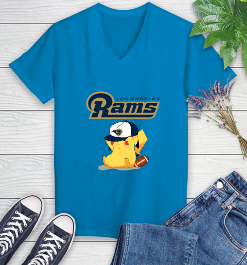 NFL Pikachu Football Sports Los Angeles Rams Women's V-Neck T-Shirt 7